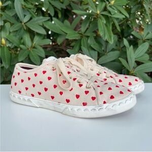 Kate Spade Vale Valentines Day Red Heart Embroidered Cotton Canvas Sneakers Shoe